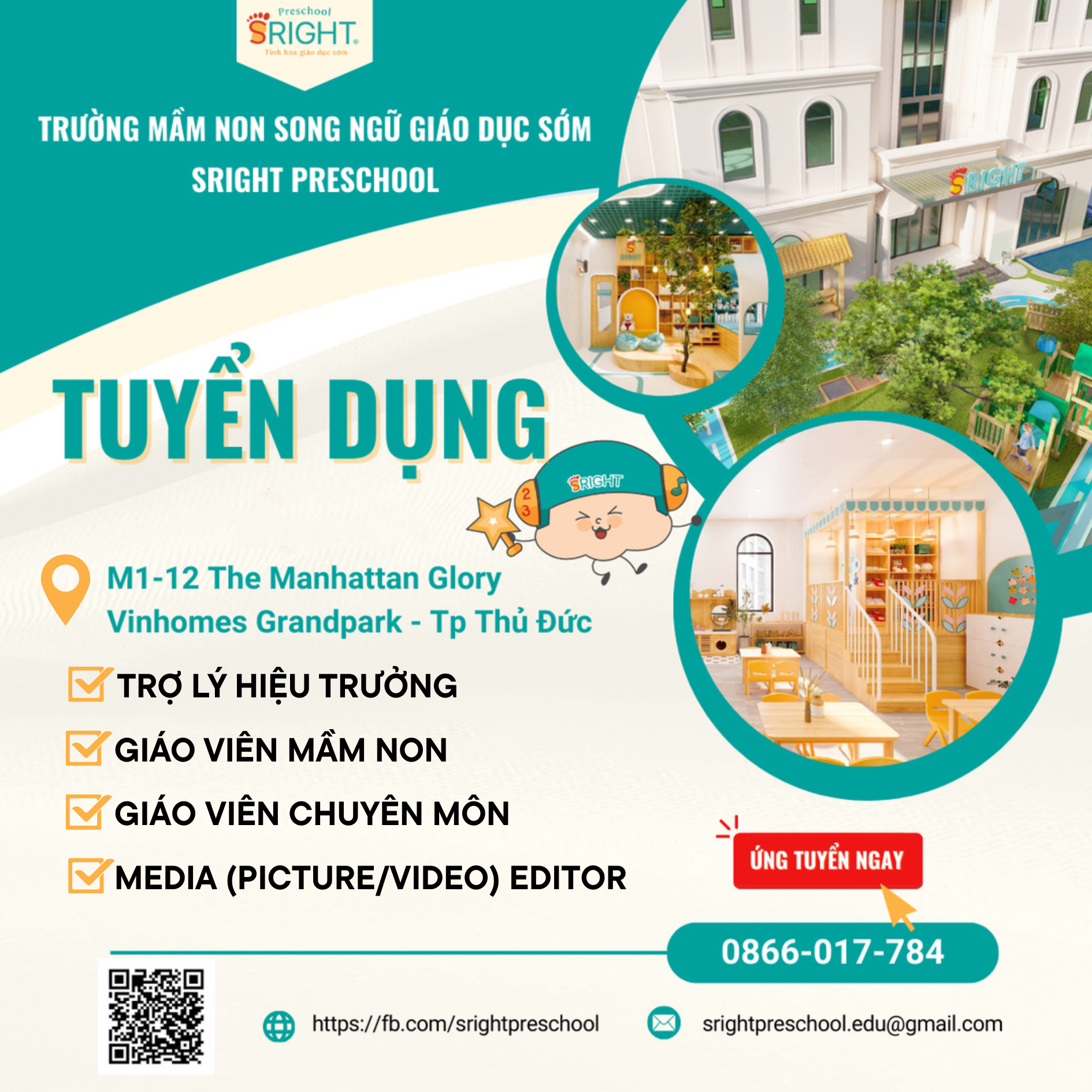 Trường Mầm Non Song Ngữ Giáo Dục Sớm SRight Preschool Facebook ad: Ứng tuyển ngay