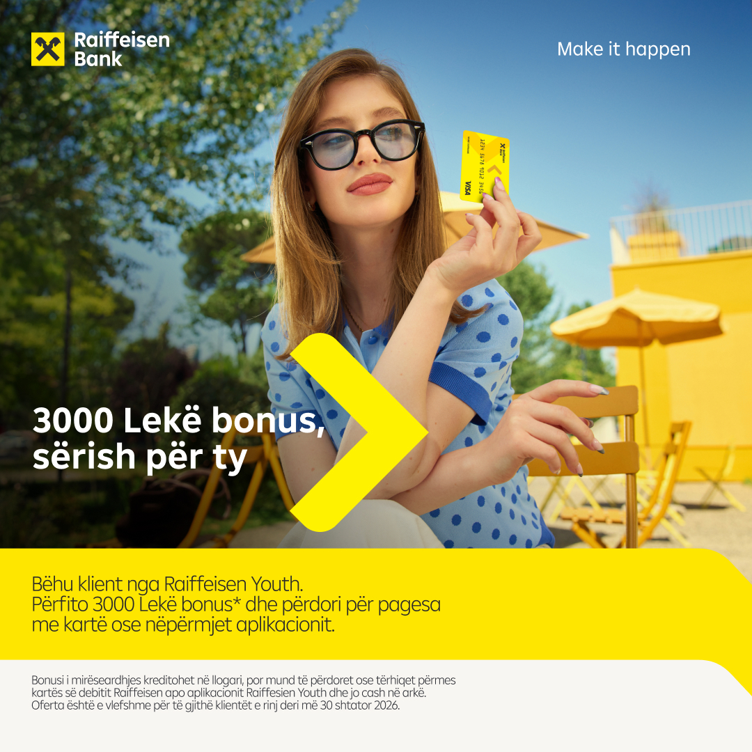 Raiffeisen Bank Shqipëri Facebook ad: 3000 Lekë bonus mirëseardhje