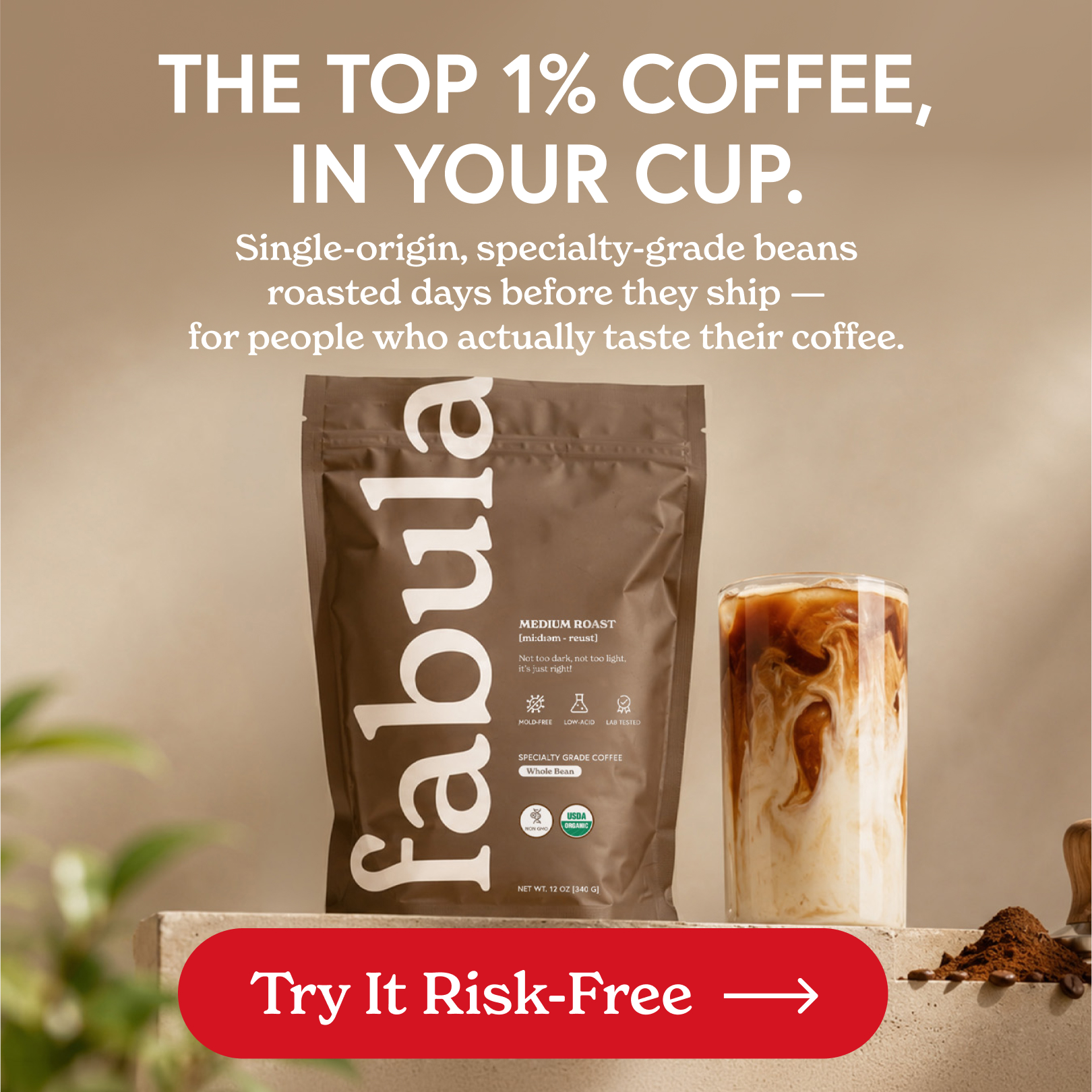 Fabula Coffee Facebook ad: Drink Clean Coffee, Feel Great