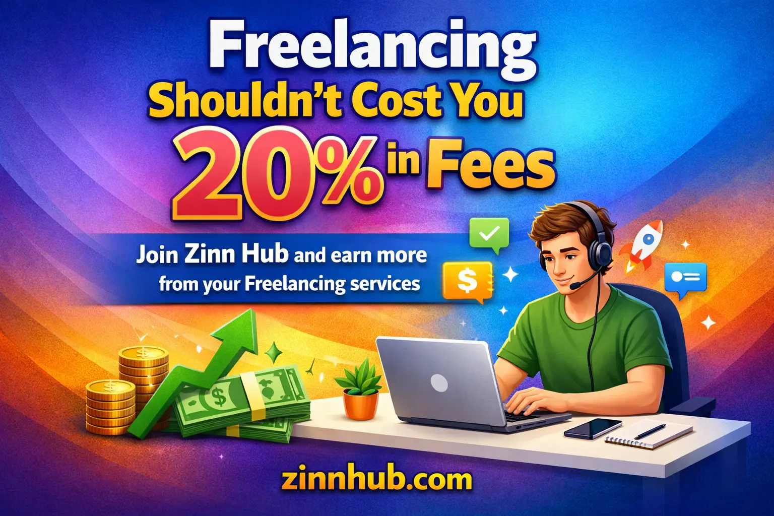 Zinn Hub Facebook ad: Become A Freelancer (Zinner) | Lowest Fees, Free Join…