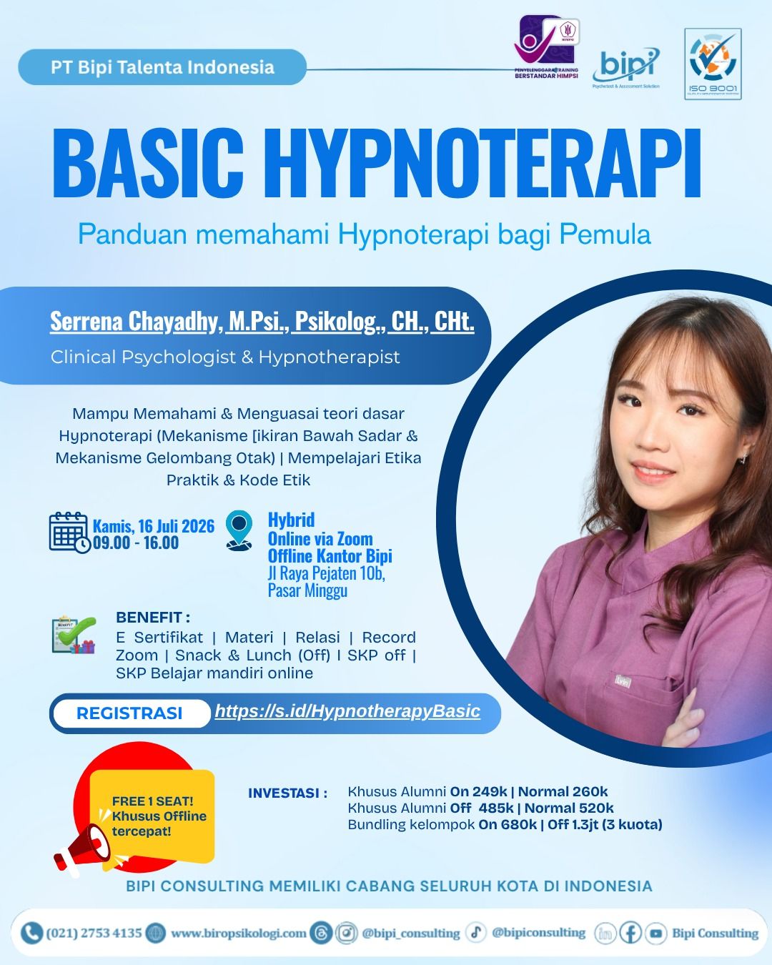 Bipi Consulting Facebook ad: BASIC HYPNOTERAPI: Panduan Memahami Hypnoterapi bagi Pemula