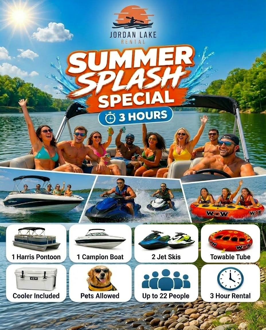 Jordan Lake Rental LLC Facebook ad: Your Premium Lake Day is Just a Click…