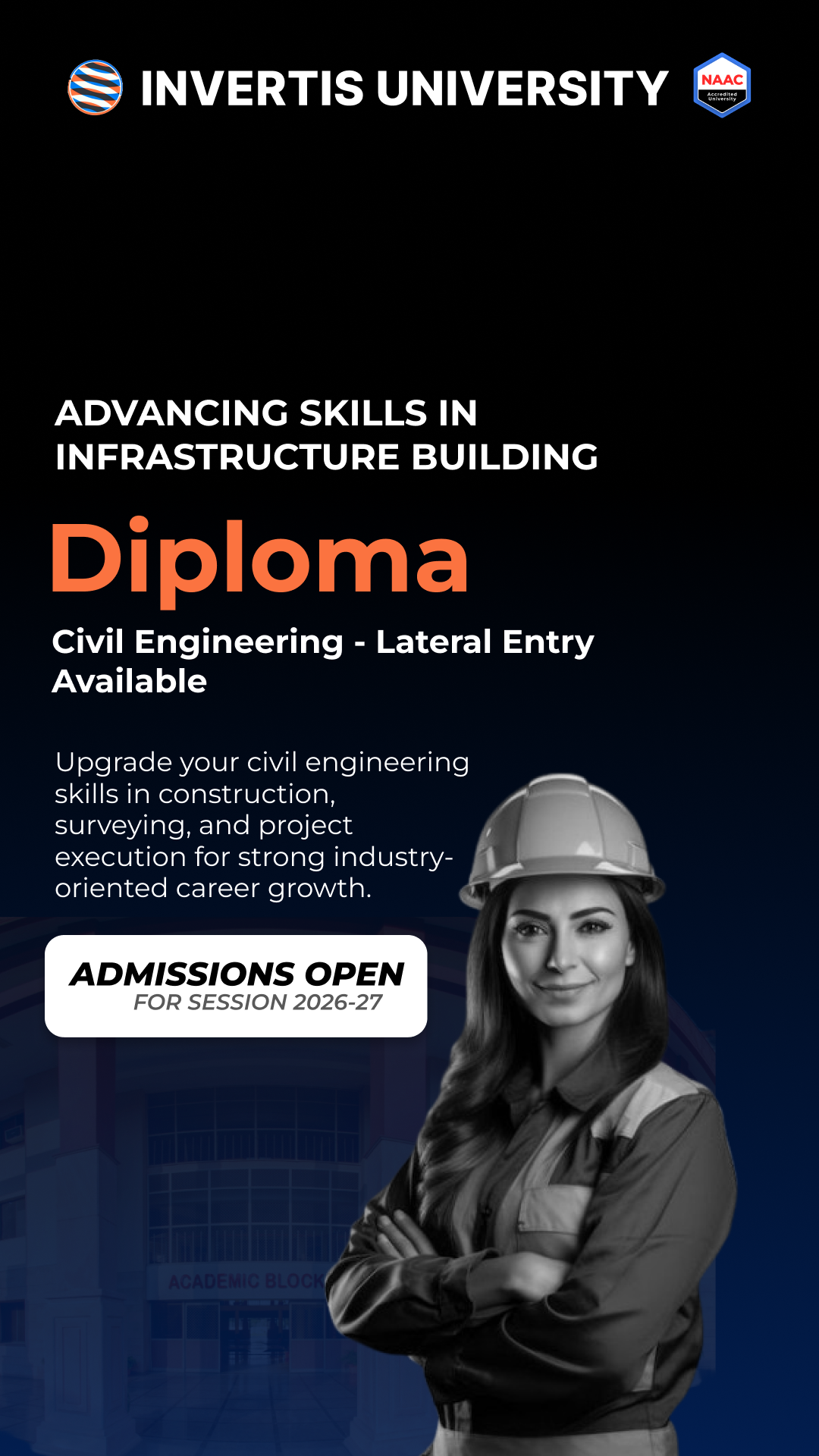 Invertis University Facebook ad: Start building tomorrow’s infrastructure with Diploma in…