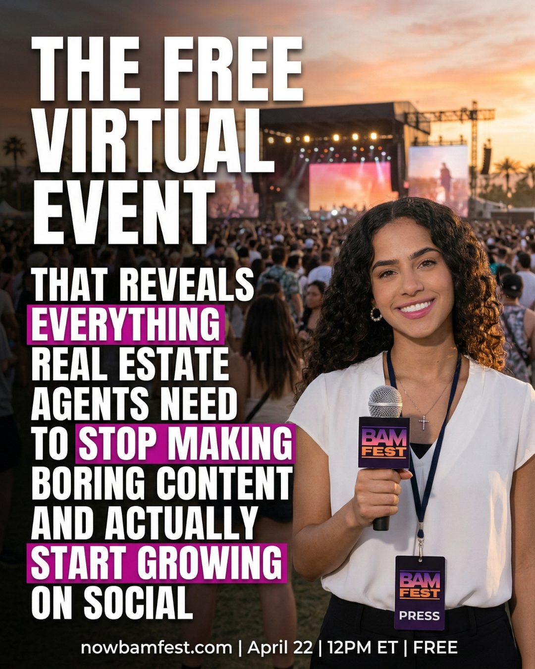 BAM Facebook ad: Free. Virtual. April 22nd. Save Your Spot.