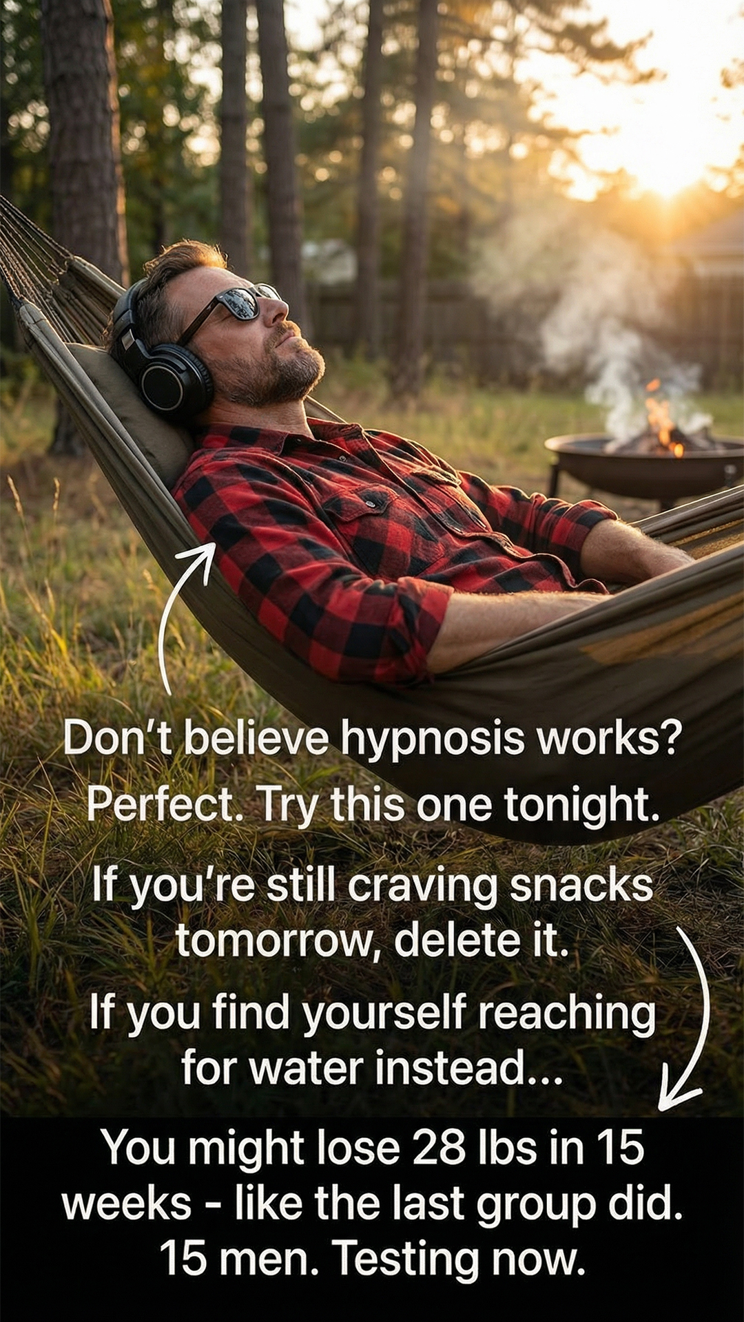 Hypnotherapy for Weight Loss Facebook ad: Press play. Close your eyes. Change everything
