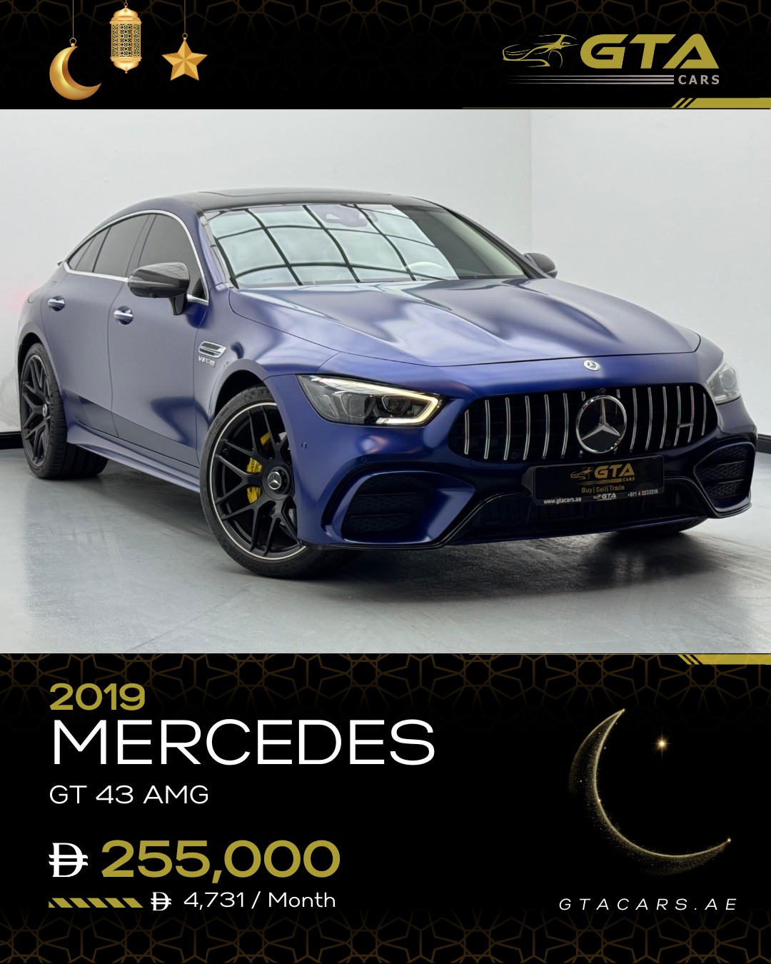 GTA Cars Facebook ad: 2019 Mercedes-Benz AMG GT43 4Matic+, 3.0TC I6 AWD…