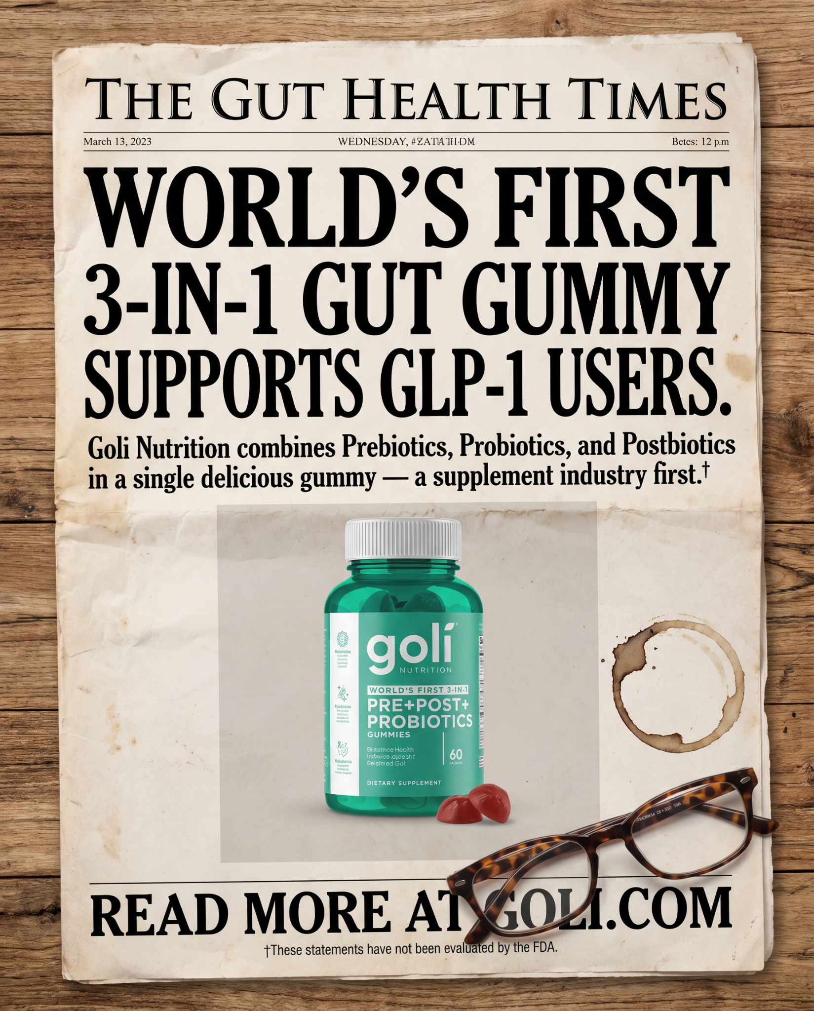Goli Facebook ad: World's First 3 in 1 Probiotic Gummy