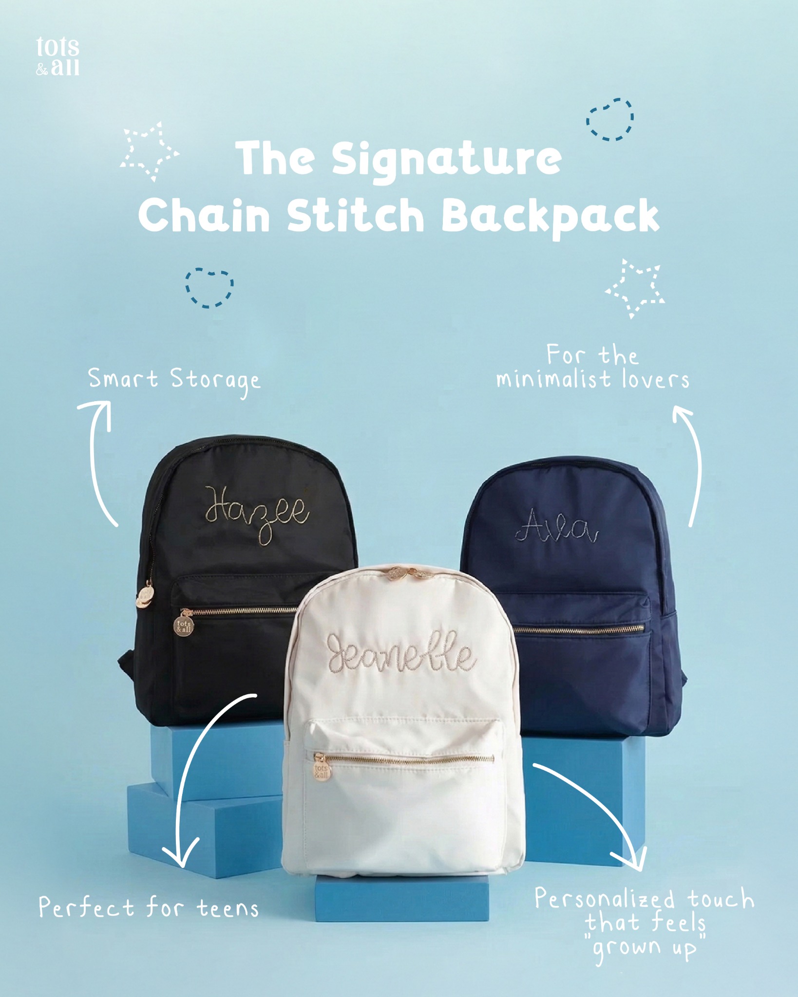 Tots & All Facebook ad: Personalised Kids Backpack