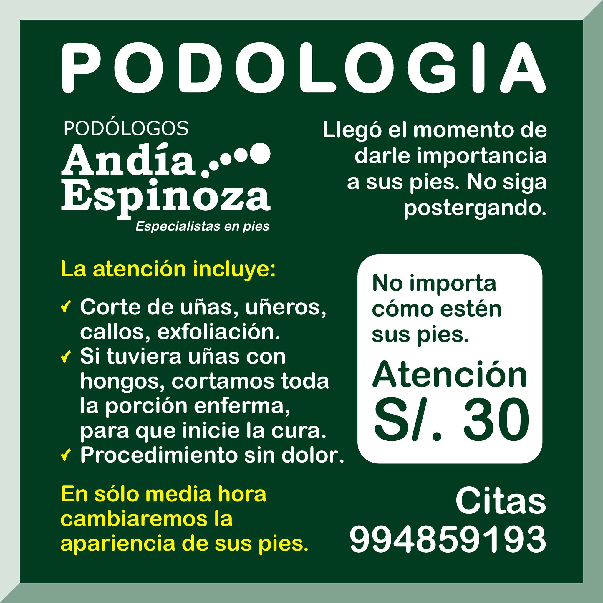 Podólogos Andía Espinoza Facebook ad: Llegó la hora de darle importancia a sus…