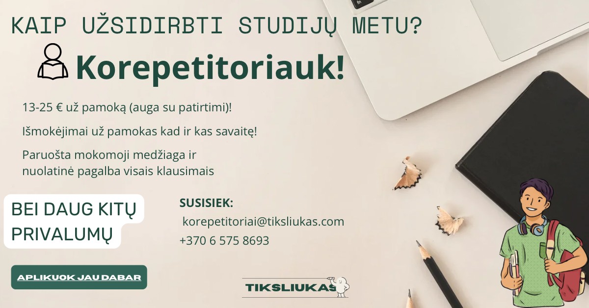 Tiksliukas Korepetitoriai Facebook ad: Ieškome komandos pastiprinimo ir kviečiame prisijungti…