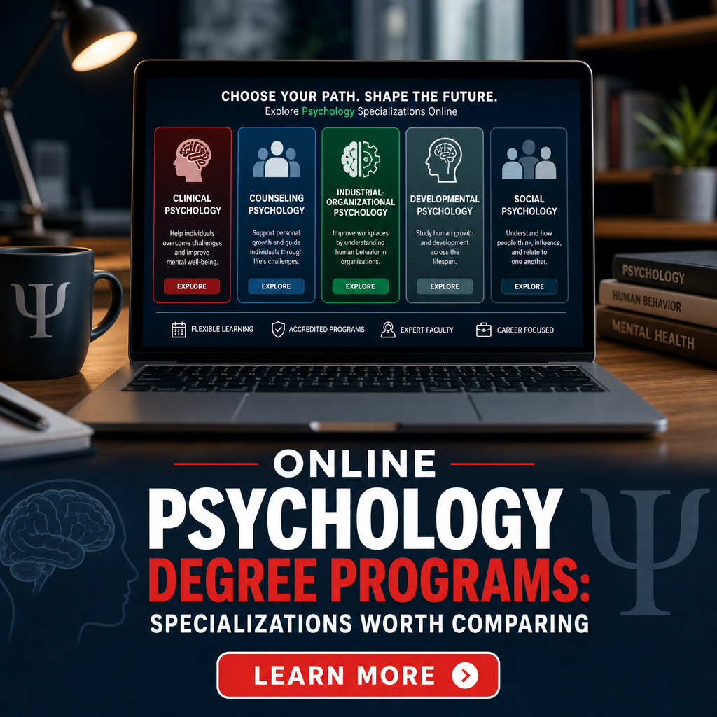 The Curiosity Feed Facebook ad: Online Psychology Degree Programs: Specializations Worth…