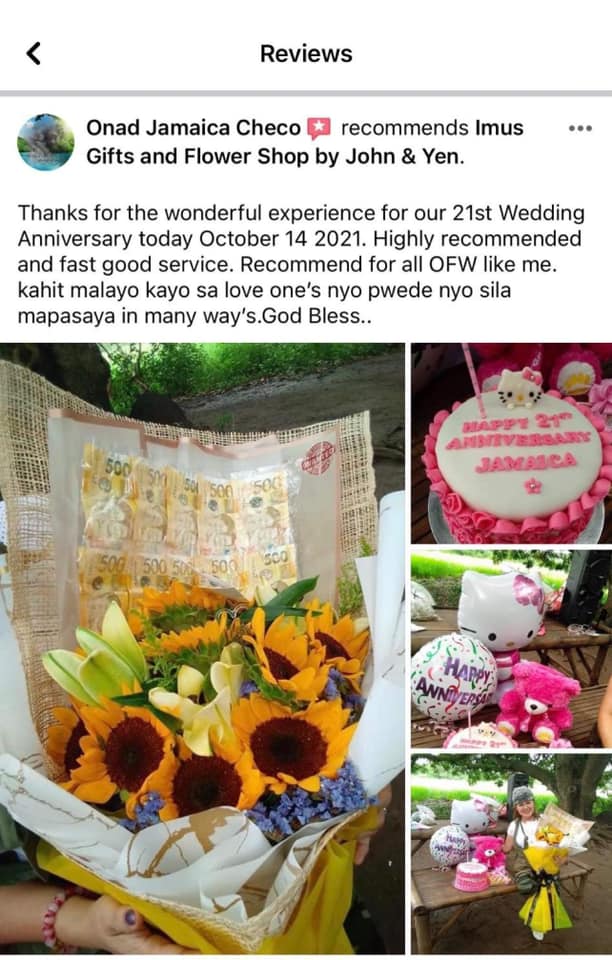 Imus Gifts and Flower Shop by John & Yen Facebook ad: The key is when a customer walks away…