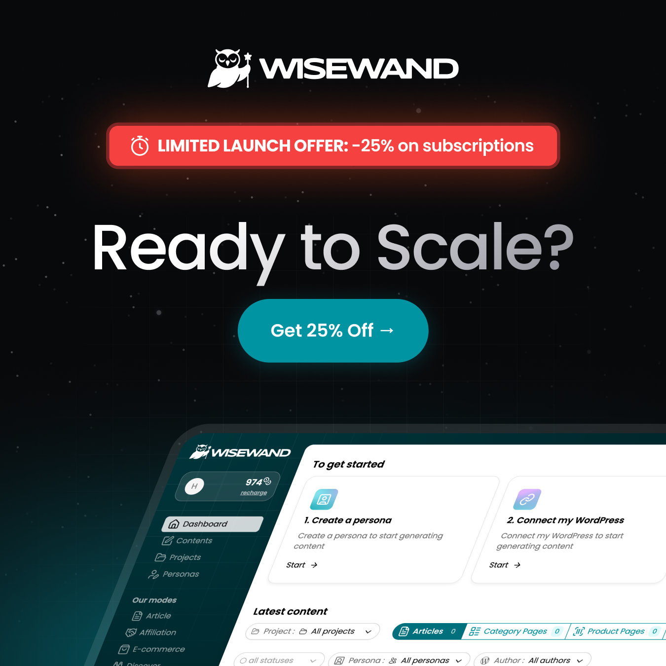 WiseWand Facebook ad: Your competitors are publishing 20 SEO articles a…