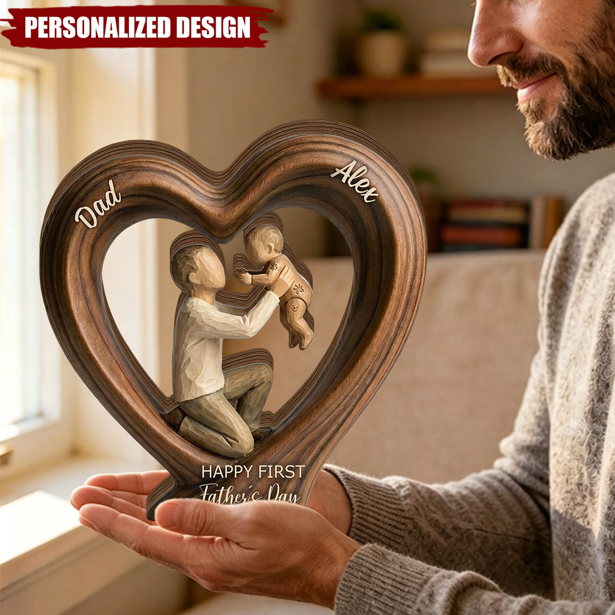 Comxon Facebook ad: Personalized Wooden Heart Keepsake -Father’s Day Gift