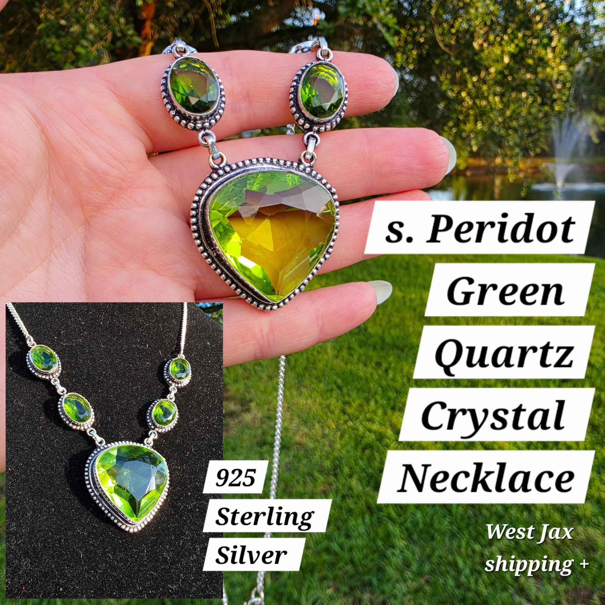 Torry Daria Facebook ad: S. Peridot Green Quartz Crysta Necklace 925 Sterling…
