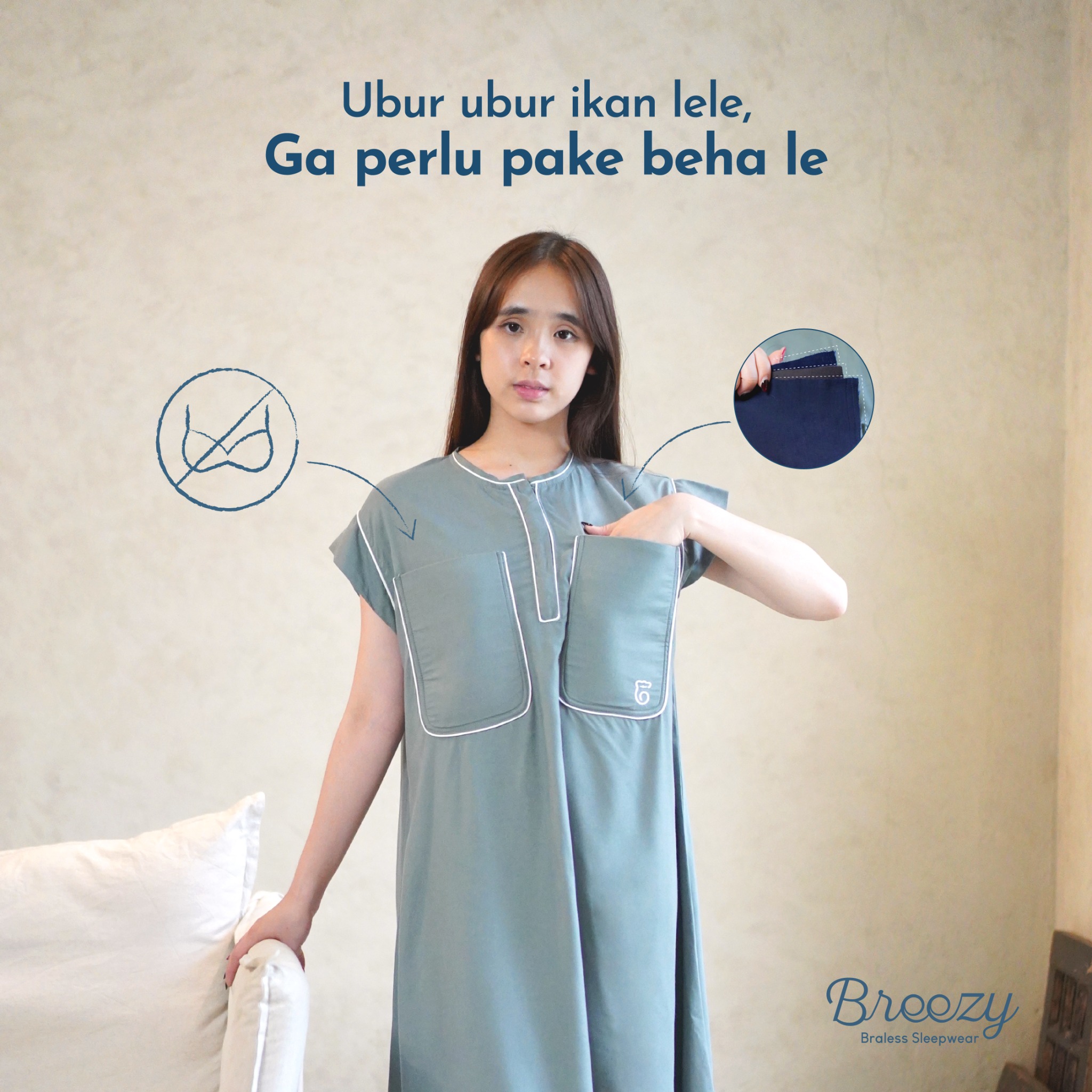 Breezy Pajamas Facebook ad: Seharian di rumah? Braless aja