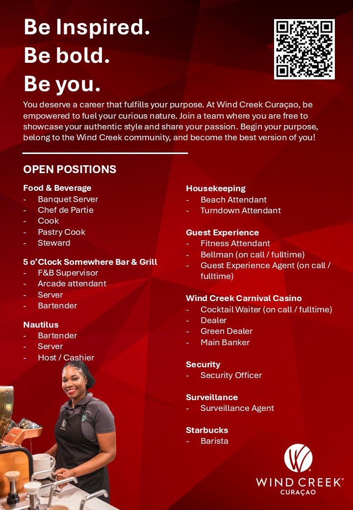 Careers at Wind Creek Curaçao Facebook ad: Current Openings