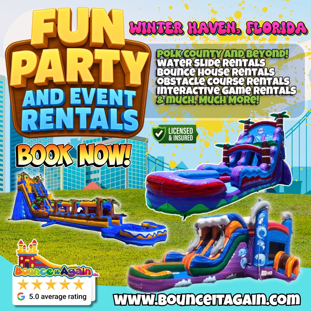 Bounce it again llc Facebook ad: Winter Haven Party Rentals - We Deliver