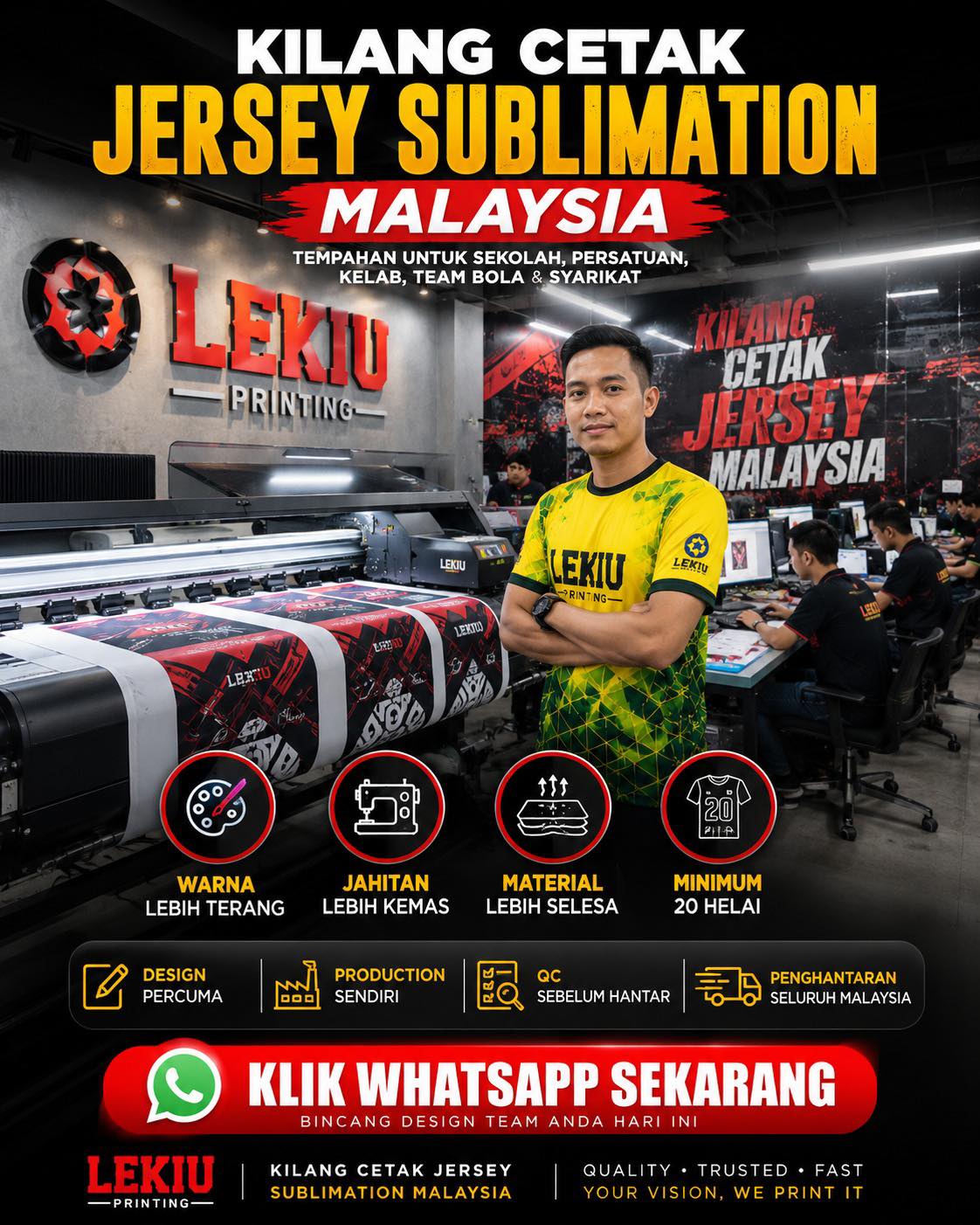 Lekiu Printing Studio Facebook ad: Ramai orang ingat semua jersey sublimation sama.
