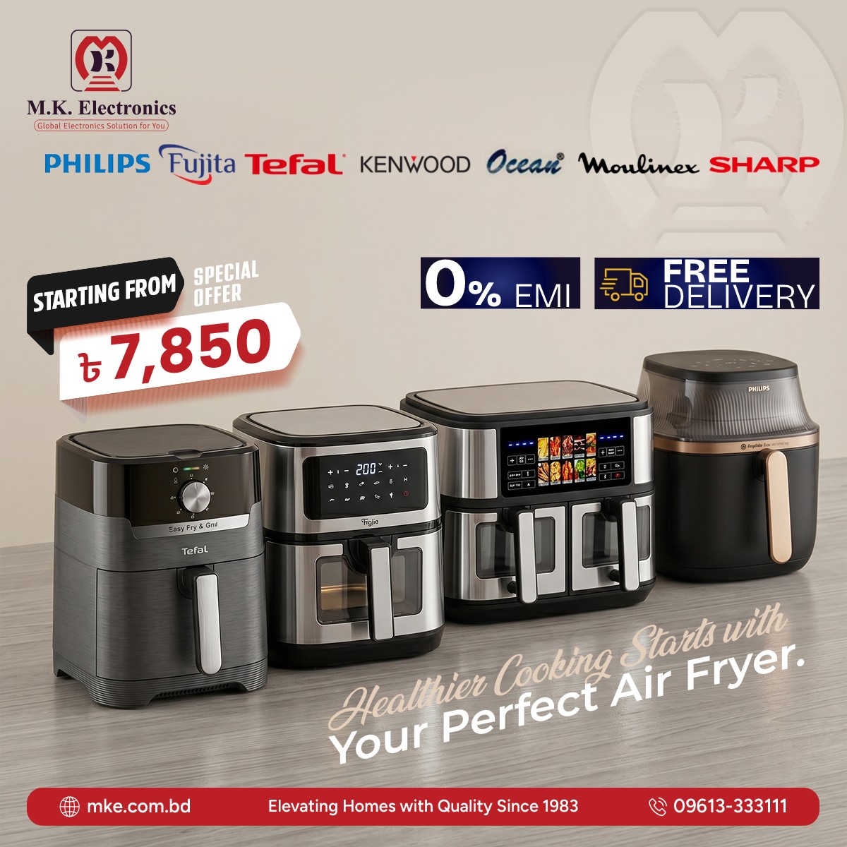 M.K. Electronics Facebook ad: ফ্রি ডেলিভারি | 0% EMI | ১২ মাসের ওয়ারেন্টি