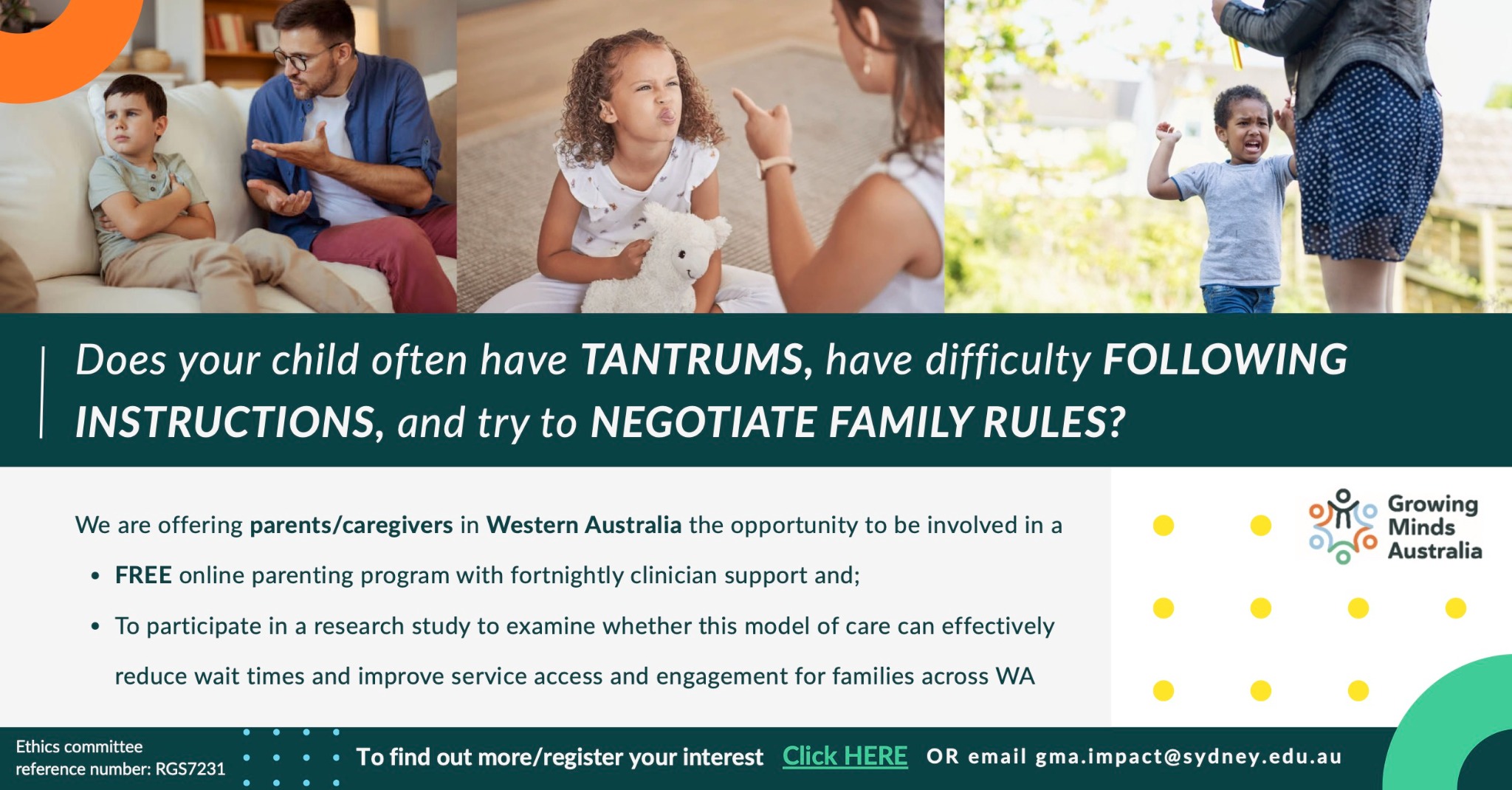 The Sydney Child Behaviour Research Clinic Facebook ad