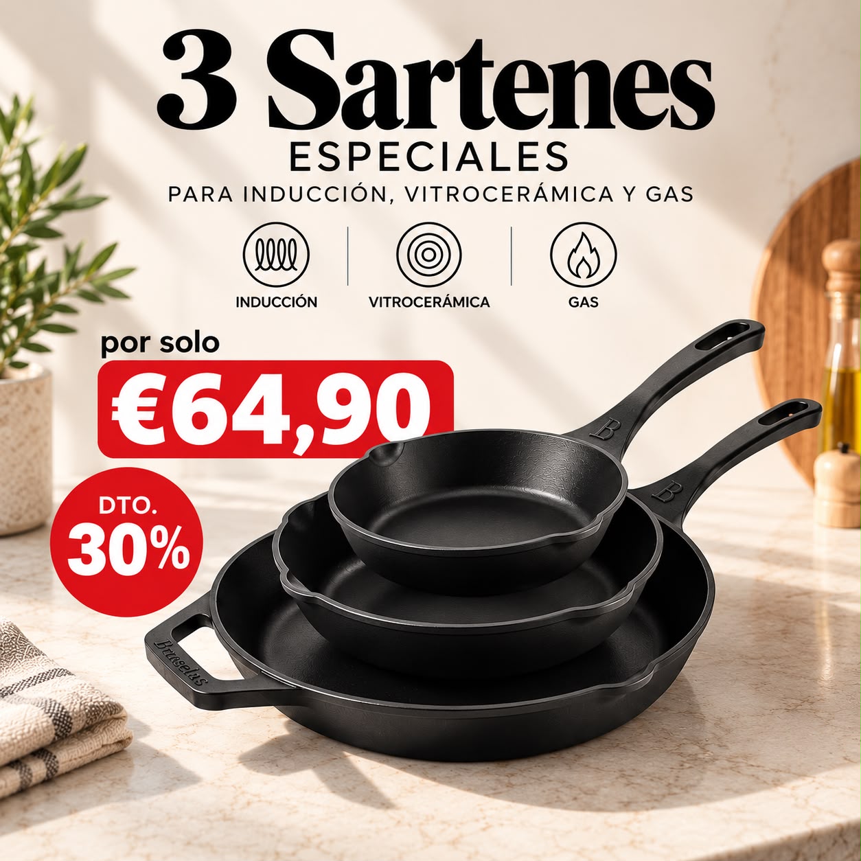 Bruselas Cocina Spain Facebook ad: ¿Gas, vitrocerámica o inducción? No importa.
