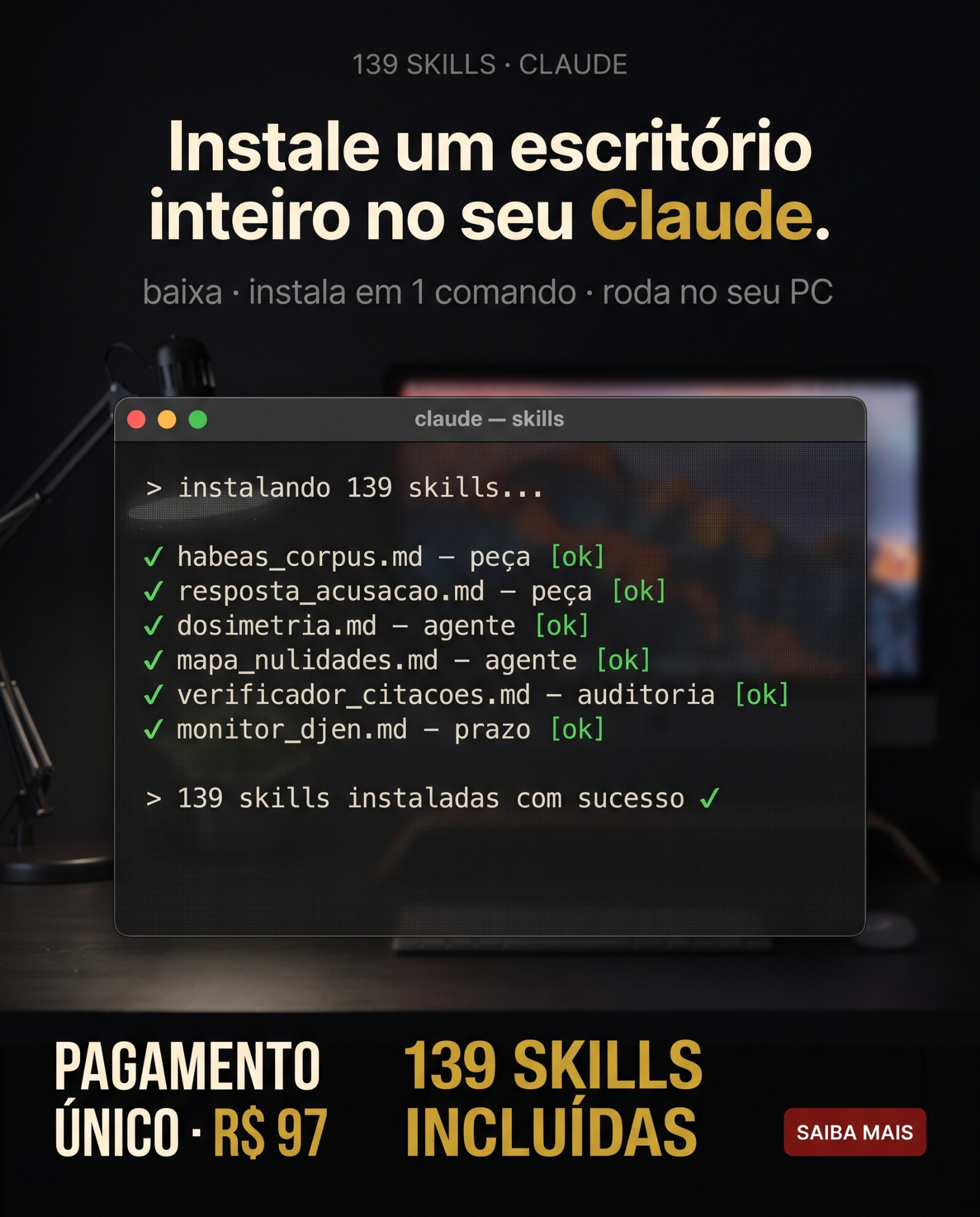 Professor Alexandre Salim Facebook ad: 139 Skills de Prática Criminal para o Claude