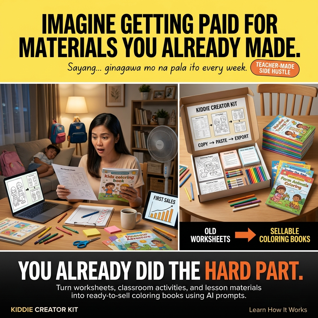 Kiddie Creator Kit Prompts Facebook ad: From Worksheets to Products