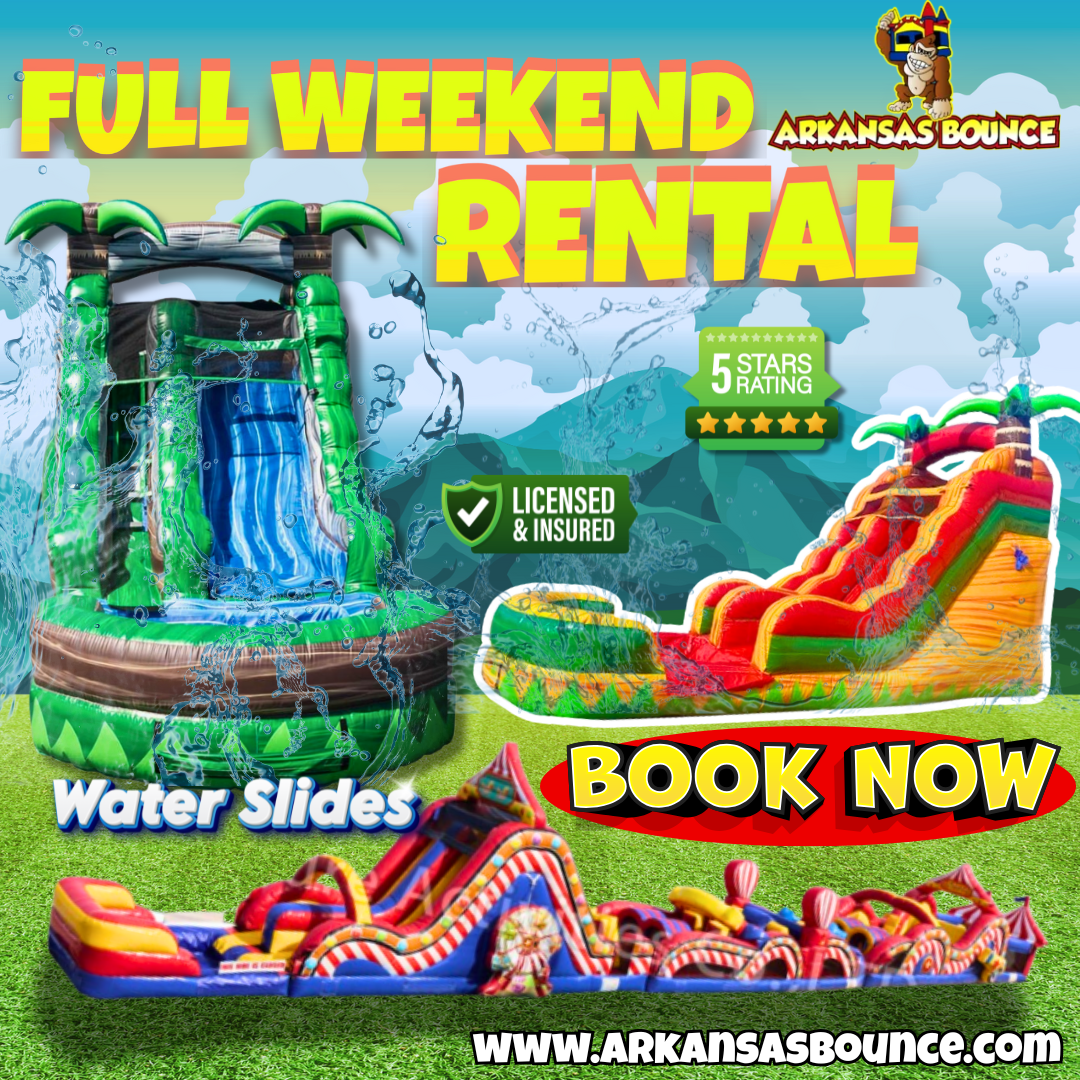 Arkansas Bounce Facebook ad: Splash into Fun: Secure Your Full Weekend Rental Today!