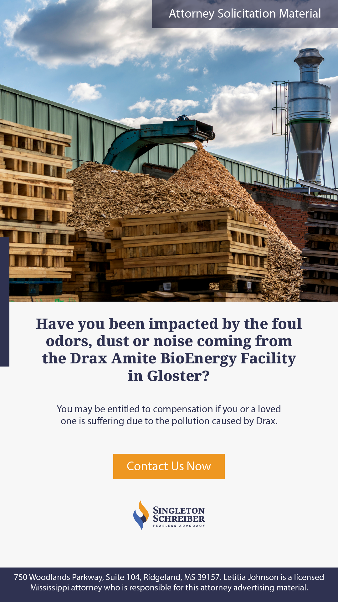 Drax Wood Pellet Pollution Lawsuit Info Facebook ad from Dec 10, 2024