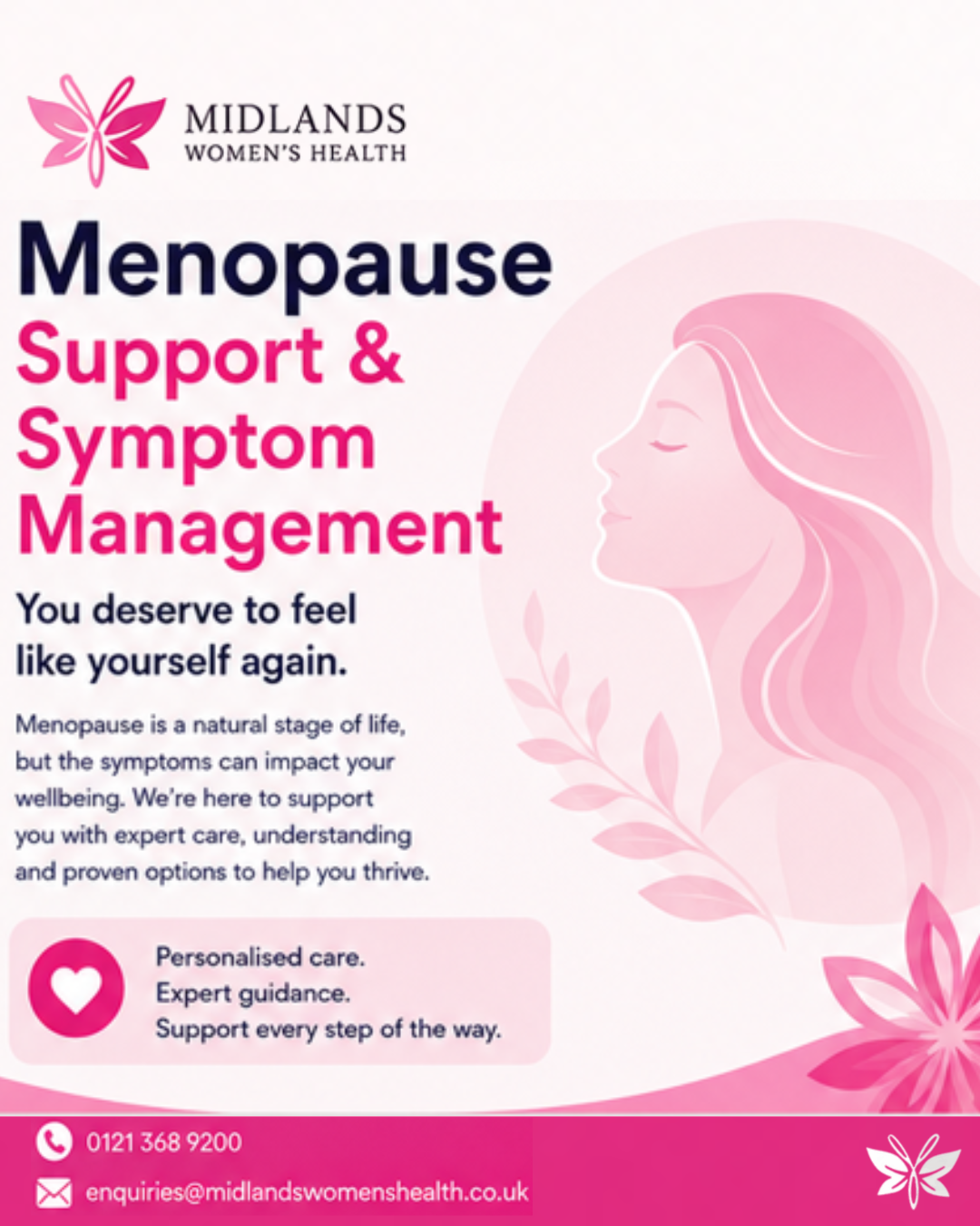 Midlands Women's Health Facebook ad: Menopause Support: Understand Your Symptoms.