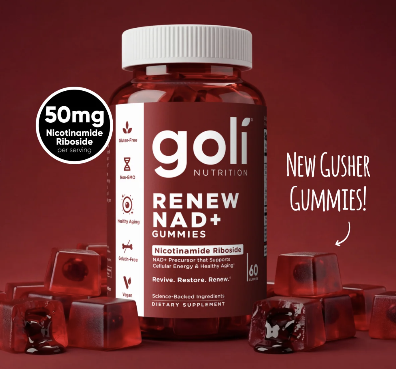 Goli Facebook ad: Introducing NAD+ Gummies.