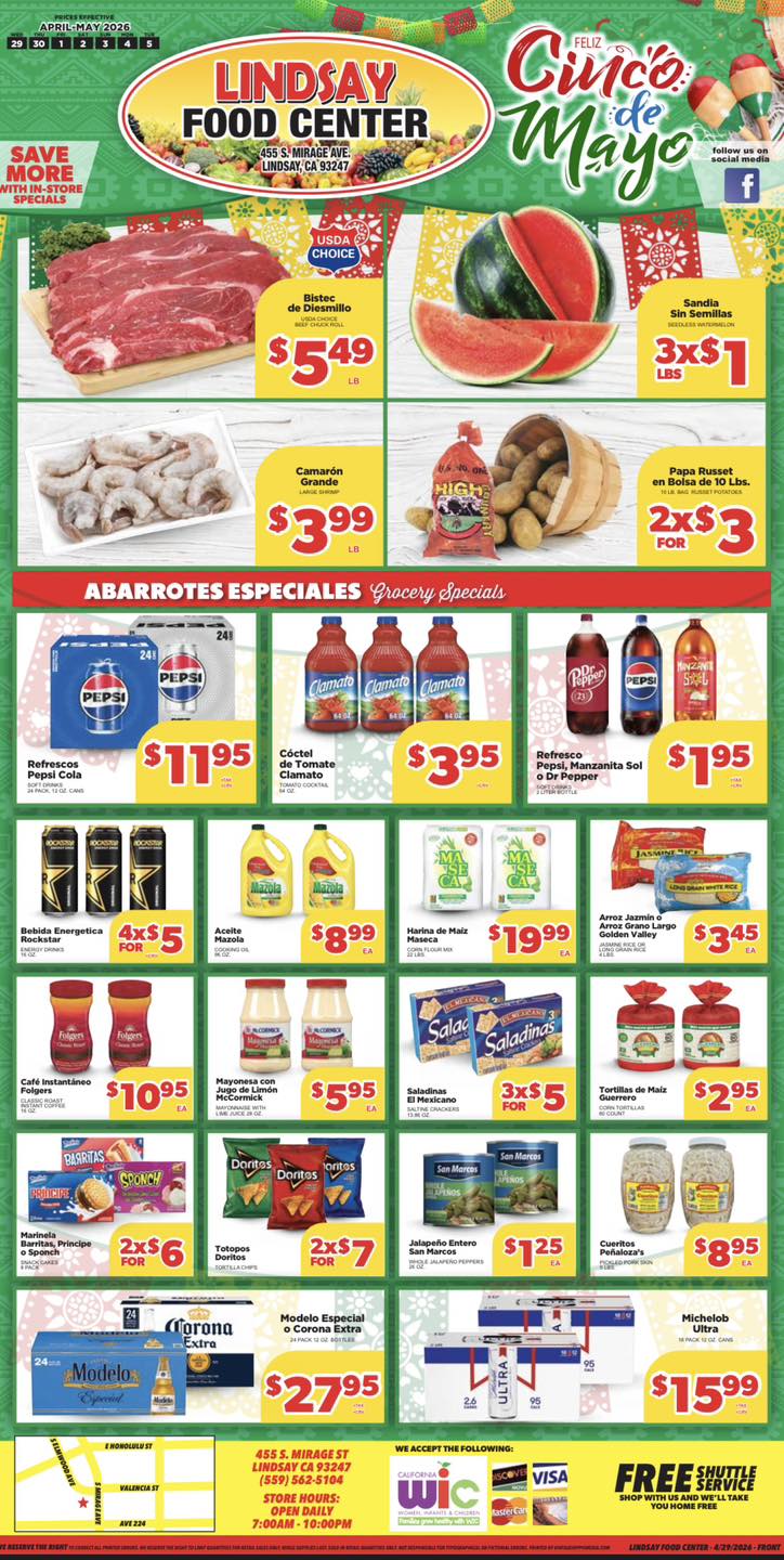 Lindsay Food Center Facebook ad: Celebrate Cinco de Mayo with a burst of…