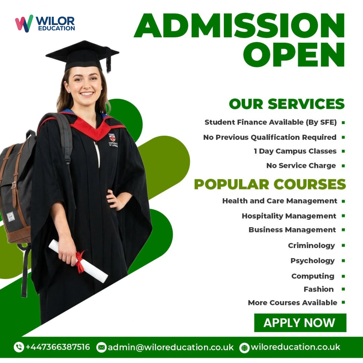 Wilor Education Facebook ad: Fully-Funded Degree Opportunities