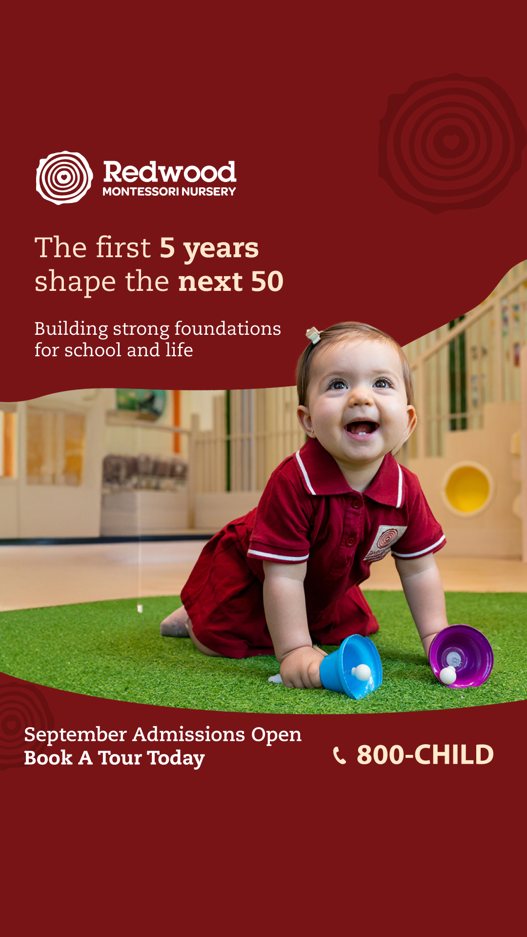 Redwood Montessori Nursery Facebook ad from Sep 1, 2026