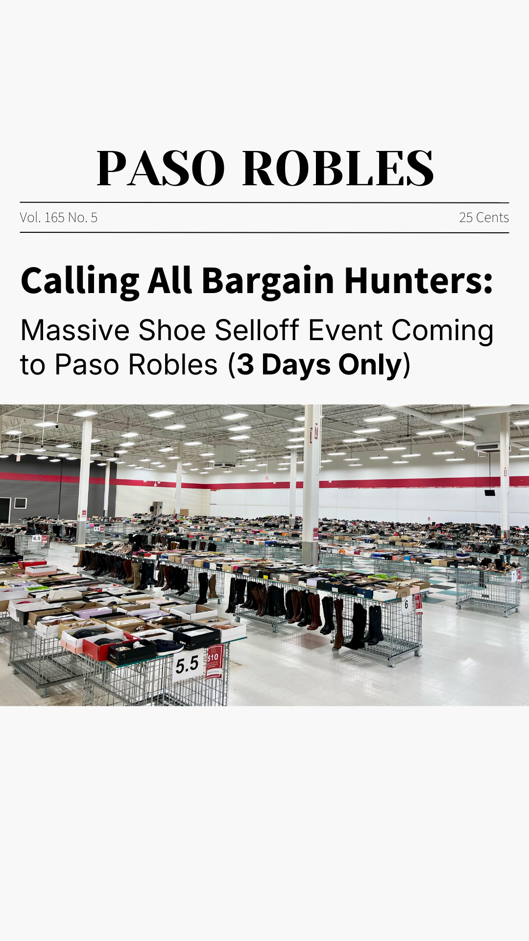 Shoe Selloff Event Facebook ad: Shoe Selloff Event | ALL Shoes $10-$30 | Paso Robles, CA