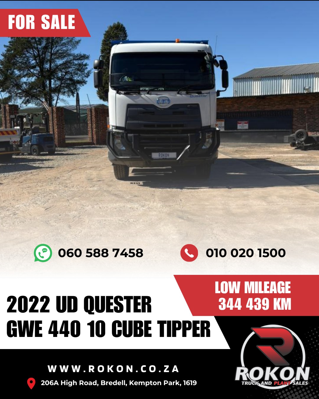 Rokon Truck and Plant Sales Facebook ad: 2022 UD Quester GWE 440 10 Cube Tipper