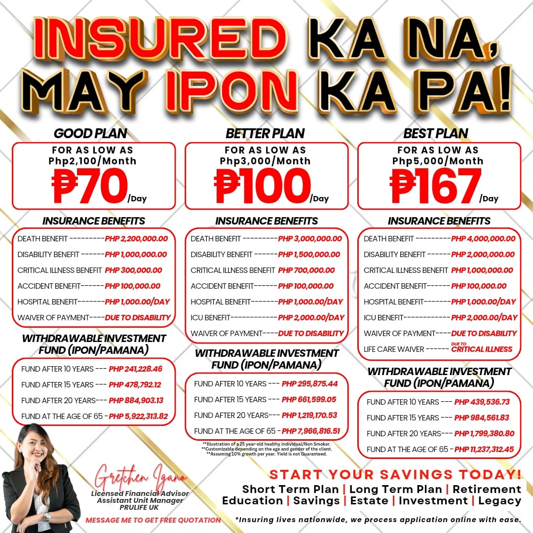 Pru Life Uk Insurance Agent - Gretchen Saguil Igano Facebook ad: INSURAVEST = INSURANCE + INVESTMENT