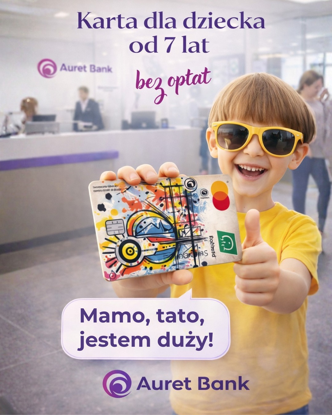 Auret Bank Facebook ad: Wirtualny portfel dla Twojego dziecka.