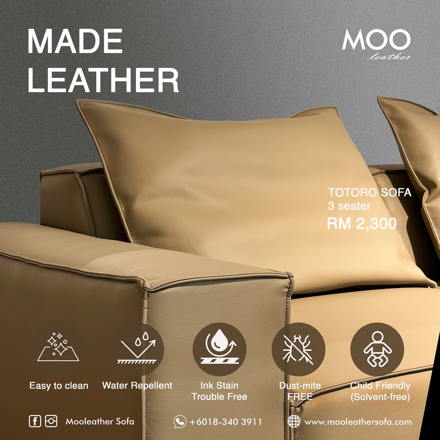 MOOleather sofa Facebook ad: Experience the best of both worlds with our…