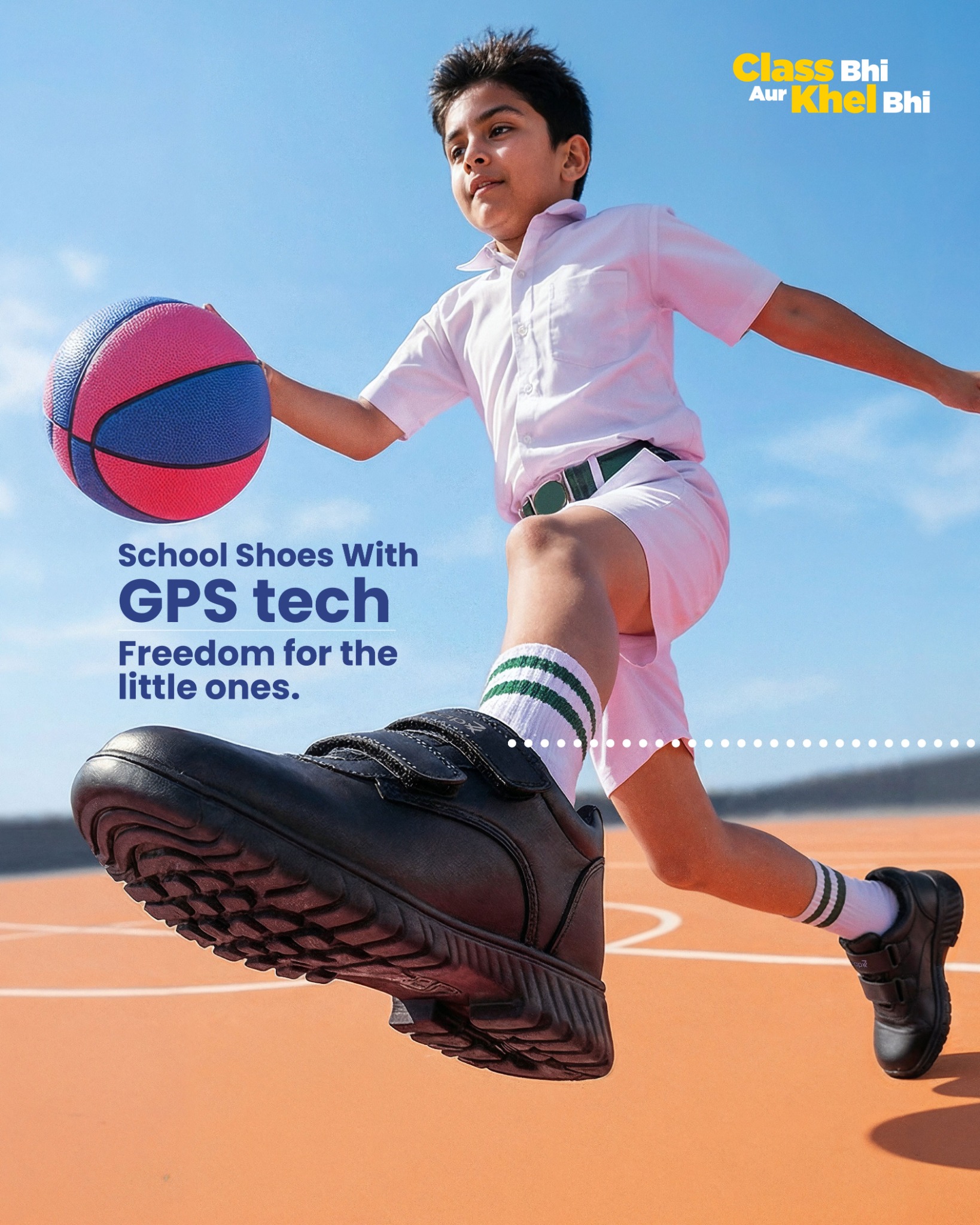 Liberty Shoes Ltd. Facebook ad: Liberty Protrackter kids school shoes with GPS tracking.