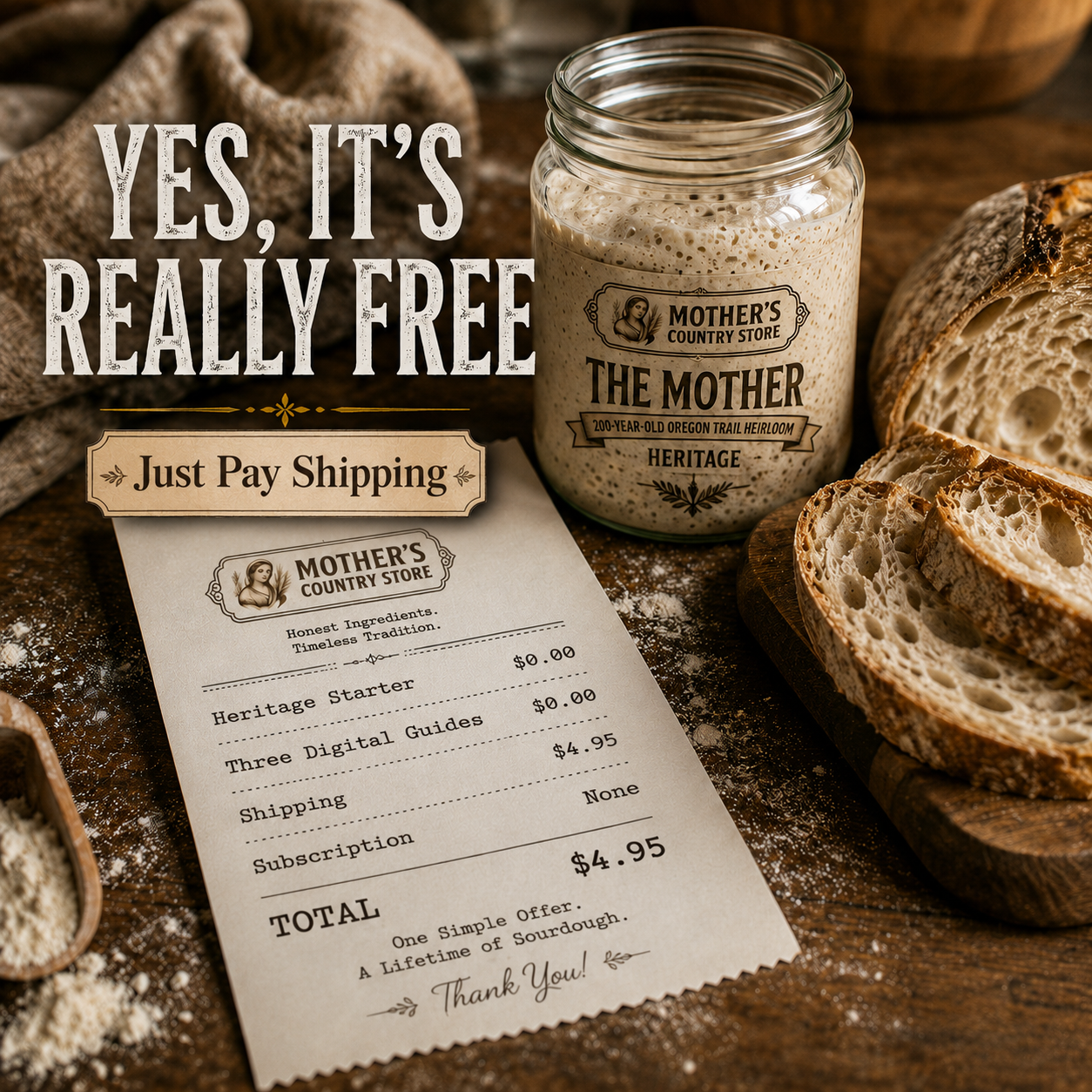 Mother's Country Store Facebook ad: Free Heritage Sourdough Starter