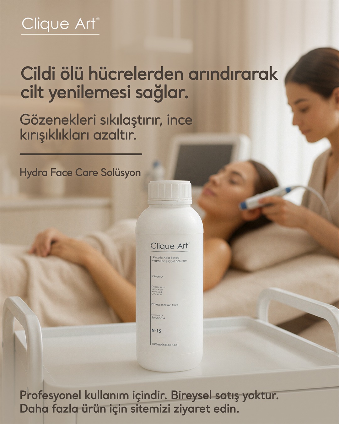 Clique Art Facebook ad: No15 Solution A, Hydra Face Care sistemleri için…