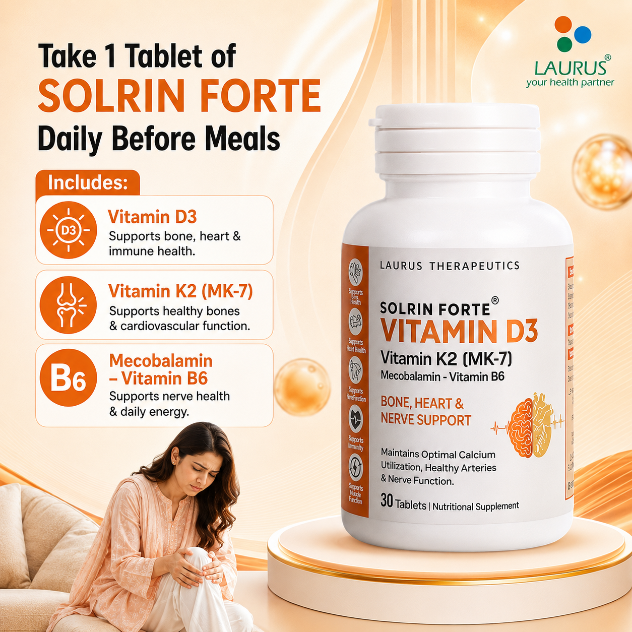 Laurus Therapeutics Facebook ad: Daily Support For Bones, Heart, Nerves & Mobility.