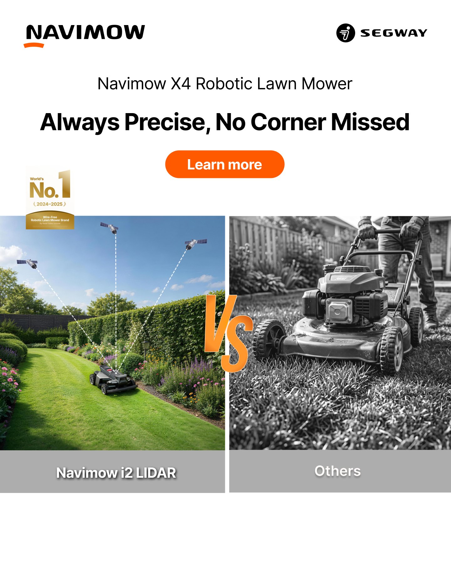 Segway Navimow Facebook ad: Smart mowing, safe home.