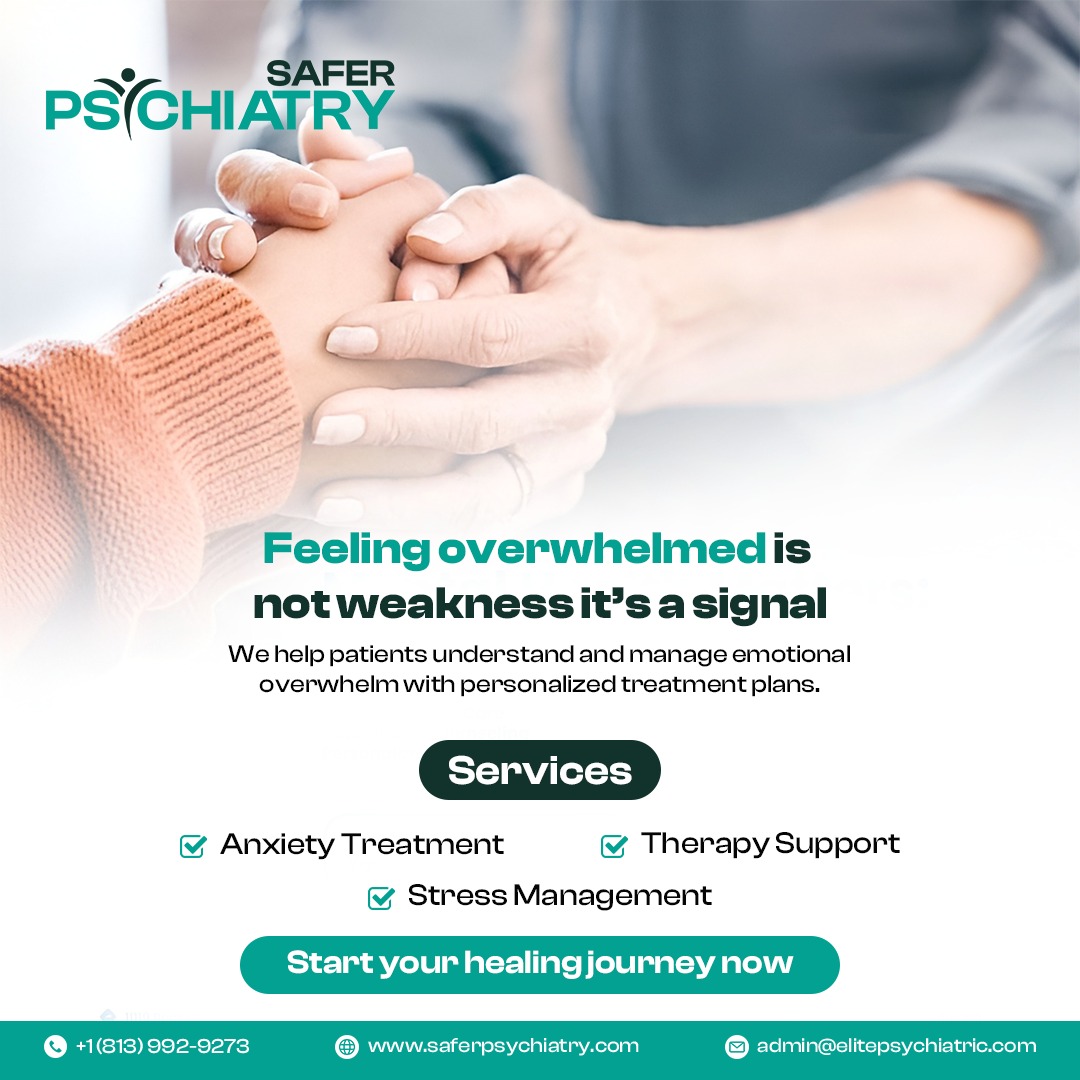 Safer Psychiatry Facebook ad: Feeling overwhelmed? Your well-being is a priority.