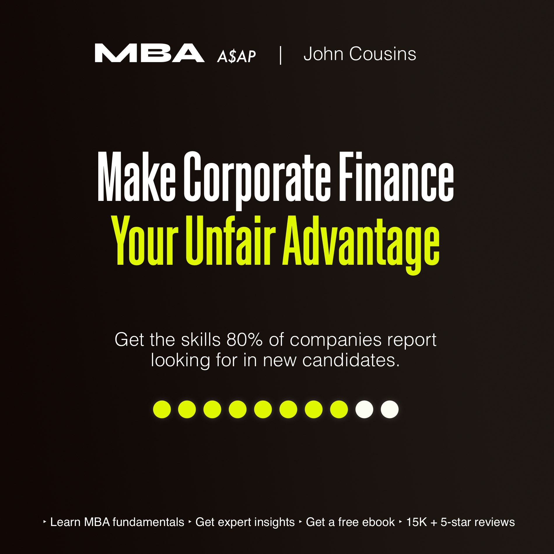 MBA ASAP Facebook ad: The best corporate finance course. Period.