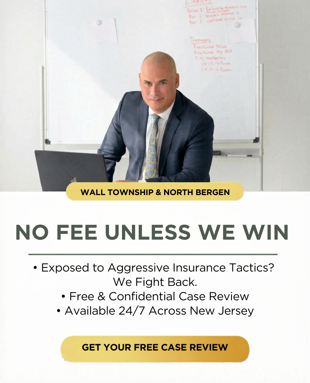 Harrell Law Firm Facebook ad: Free case review, no fee unless we win.
