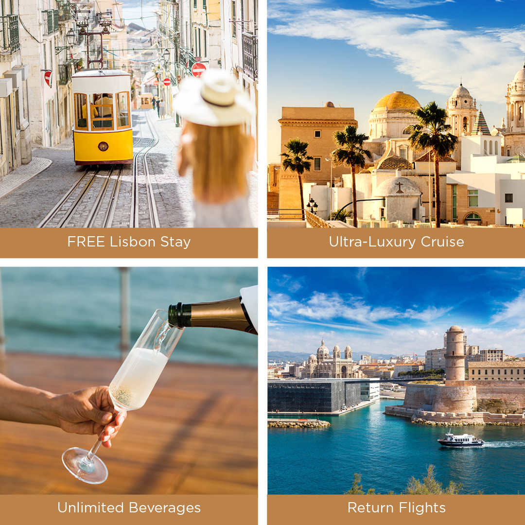 CruiseKings Facebook ad: Seabourn Mediterranean Cruise & FREE Lisbon Stay