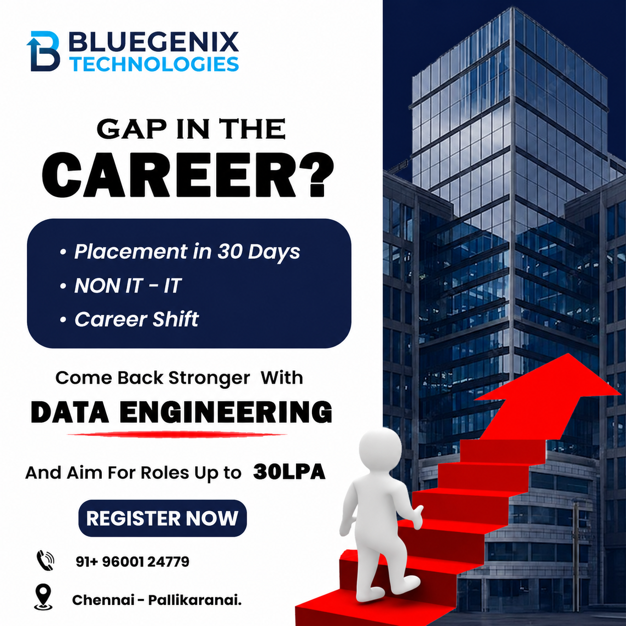 Bluegenix Technologies Facebook ad: Career Gap? Restart Your IT Career with Data…